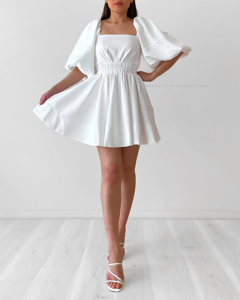 Eliana Puff Sleeve Mini Dress - White