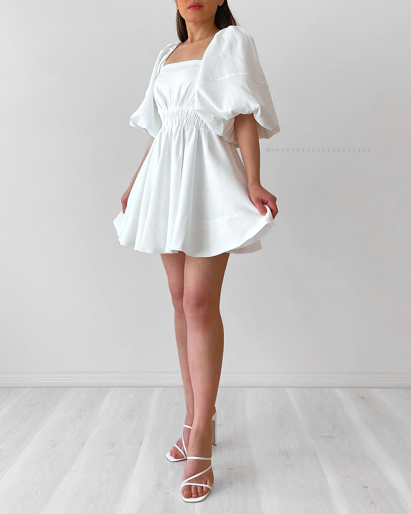 Eliana Puff Sleeve Mini Dress - White