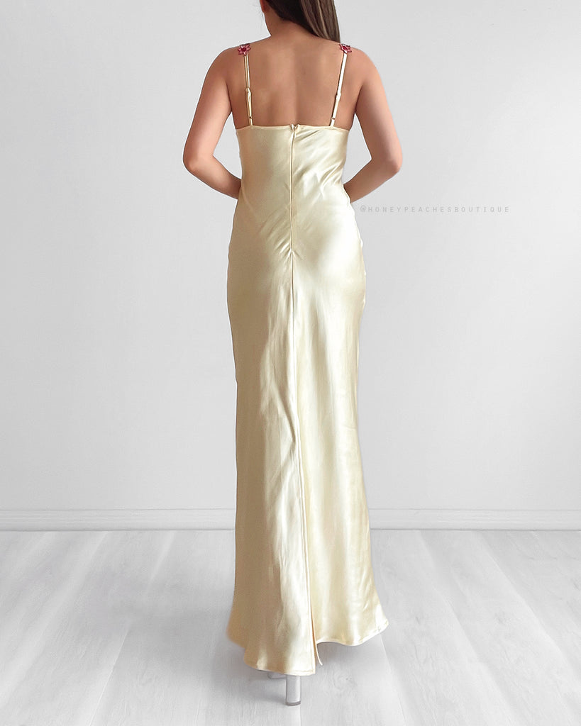 Rozalia Floral Applique Midi Dress - Yellow