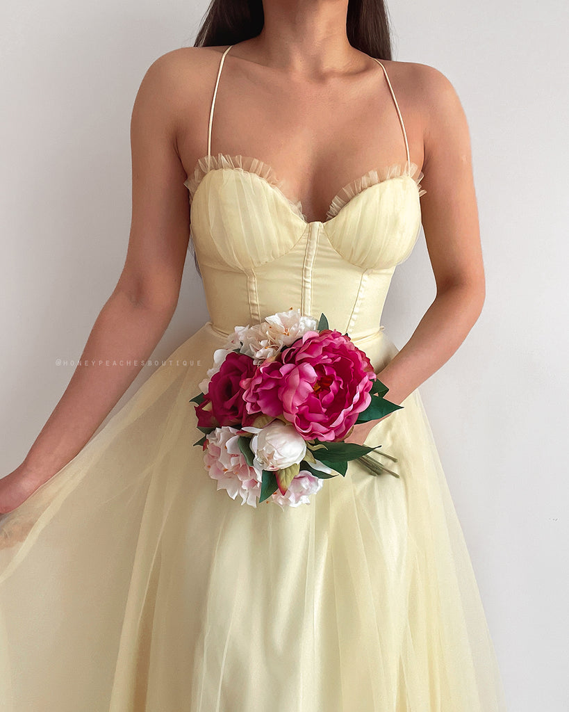 Belle Tulle Midi Dress - Yellow