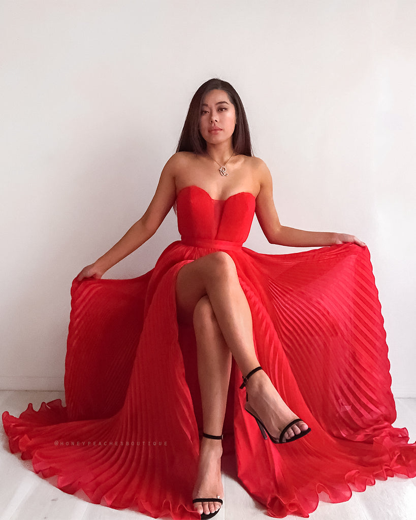 Maya Pleated Gown by Jadore - Red