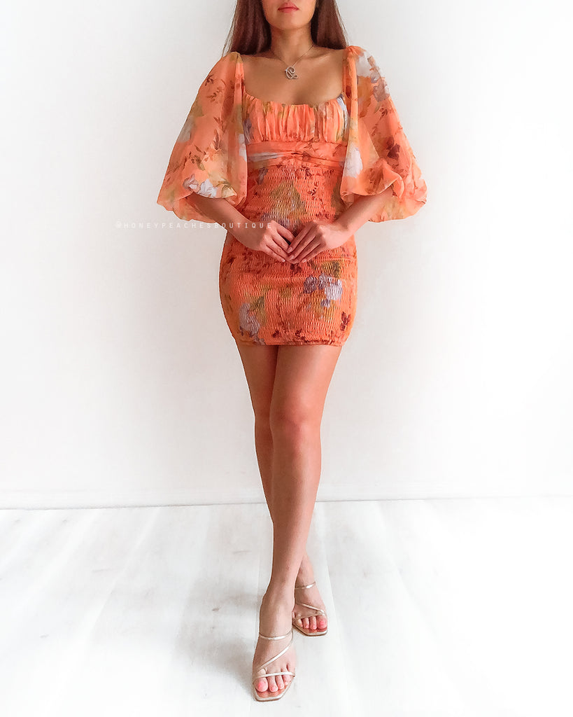 Molly Mini Dress - Apricot Floral