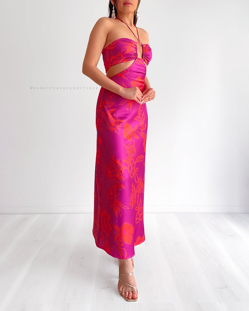 Orchid Midi Dress - Fuchsia