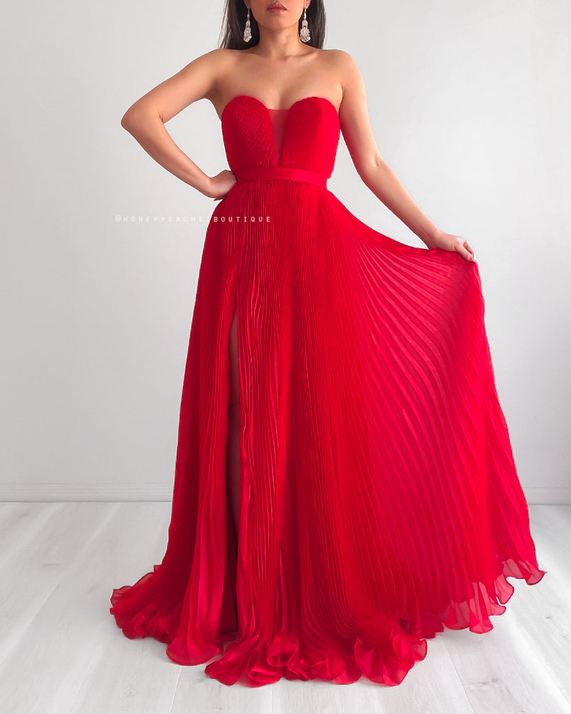 Maya Pleated Gown by Jadore - Red
