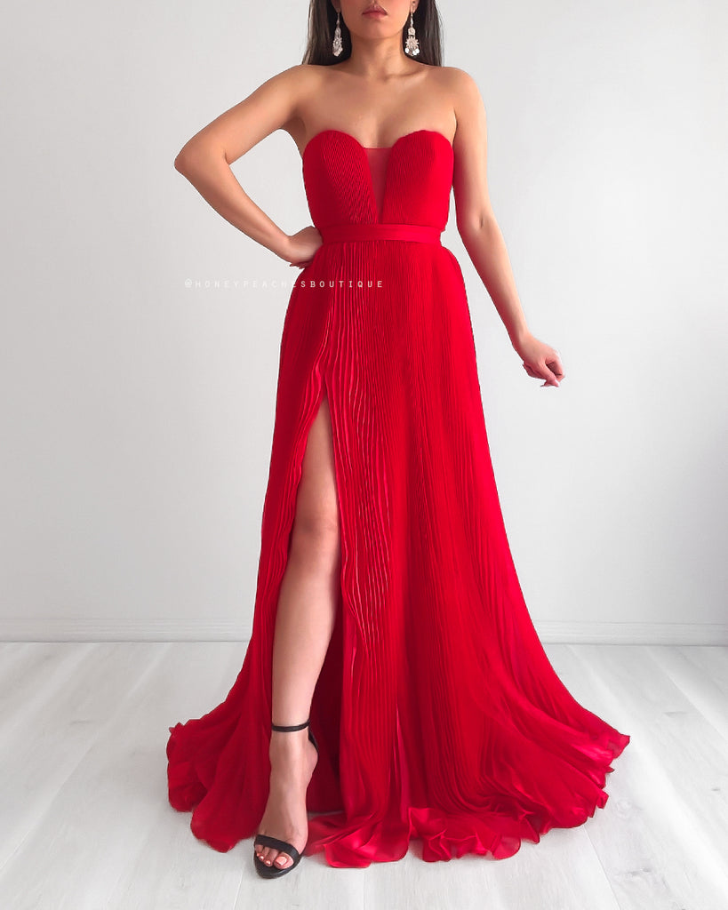 Maya Pleated Gown by Jadore - Red