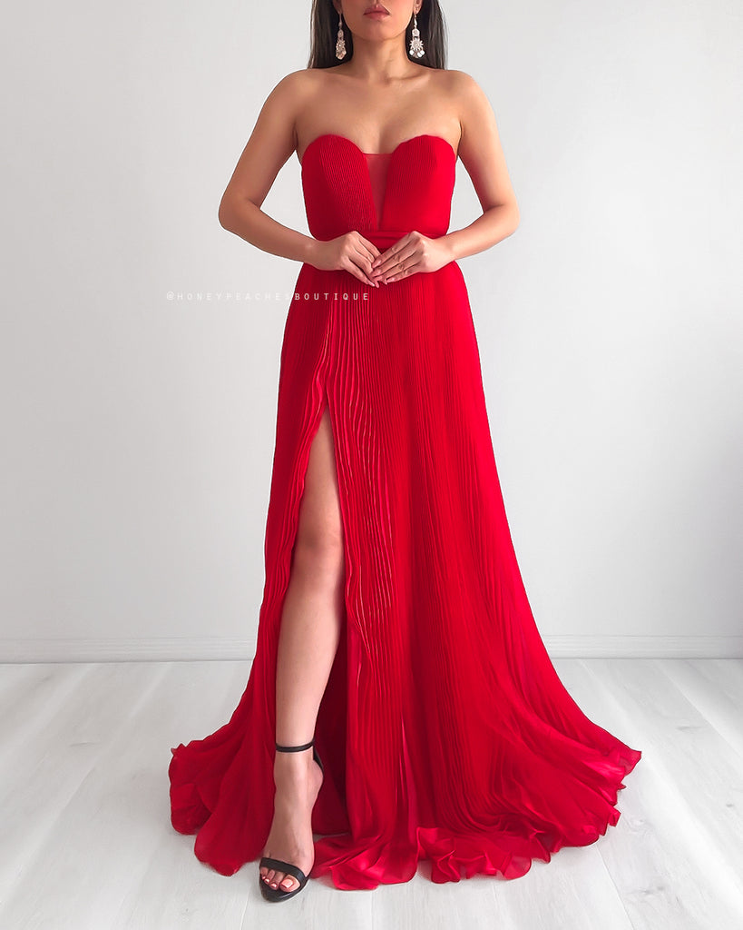 Maya Pleated Gown by Jadore - Red