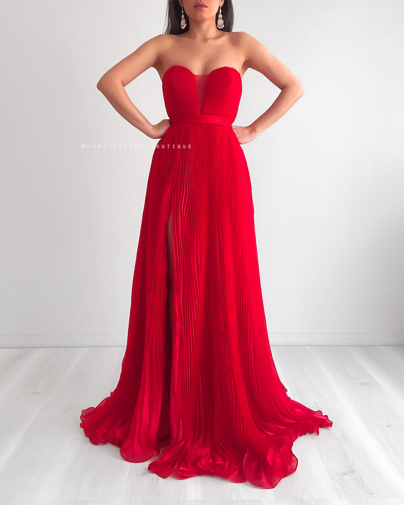 Maya Pleated Gown by Jadore - Red