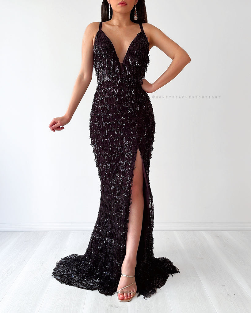 Yazmin Sequin Gown by Jadore - Black
