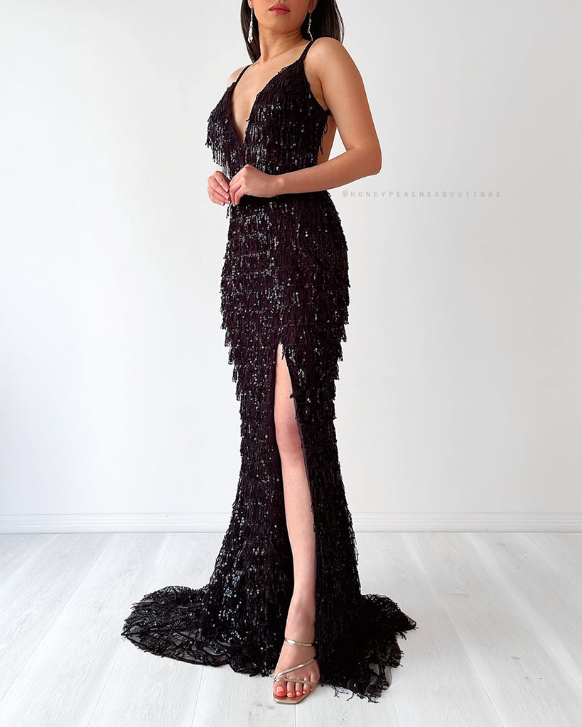 Yazmin Sequin Gown by Jadore - Black