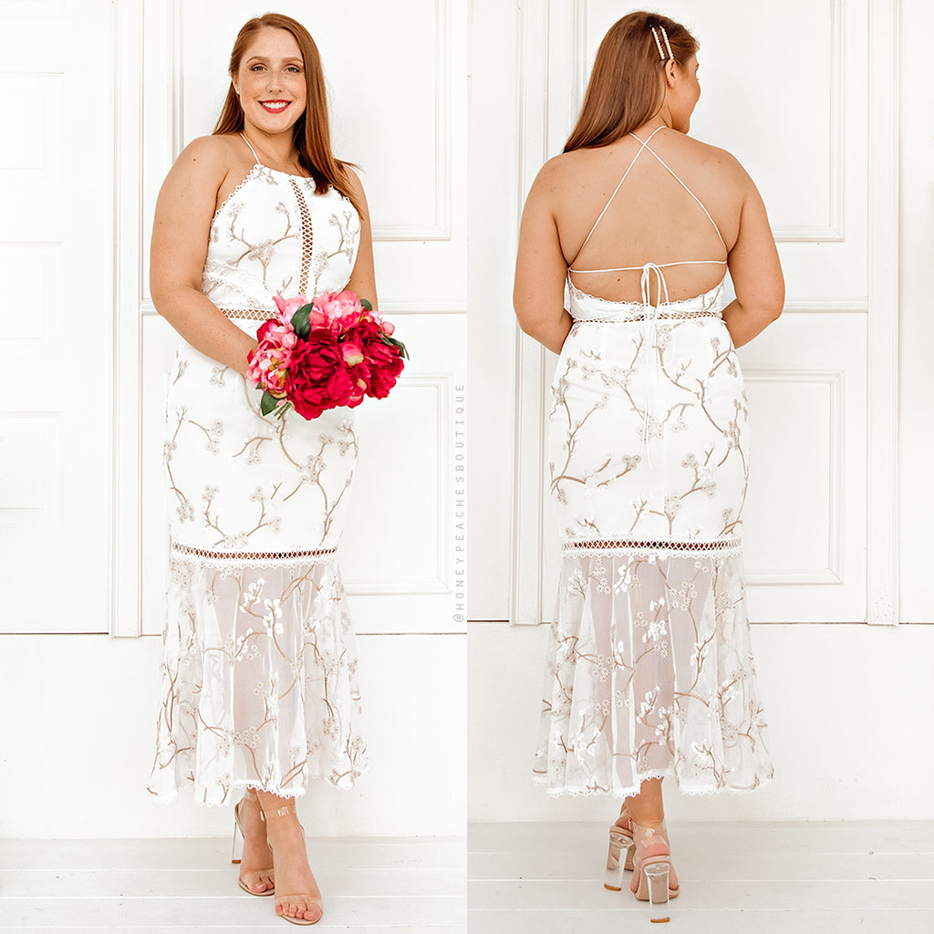 Ciara Dress - White Floral Embroidery