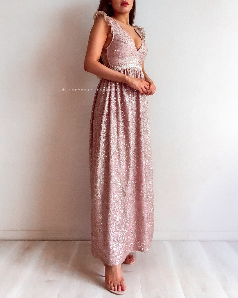 Abigail Glitter Maxi Dress - Rose Gold