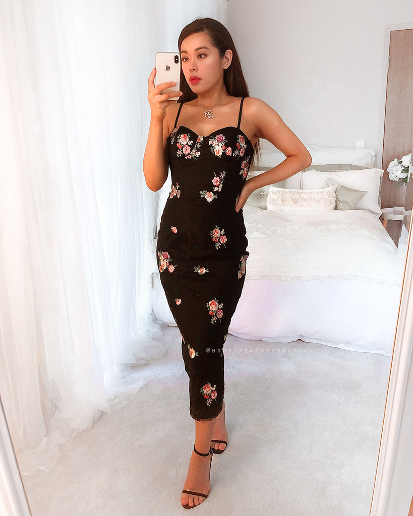 Ivana Midi Dress - Black Floral