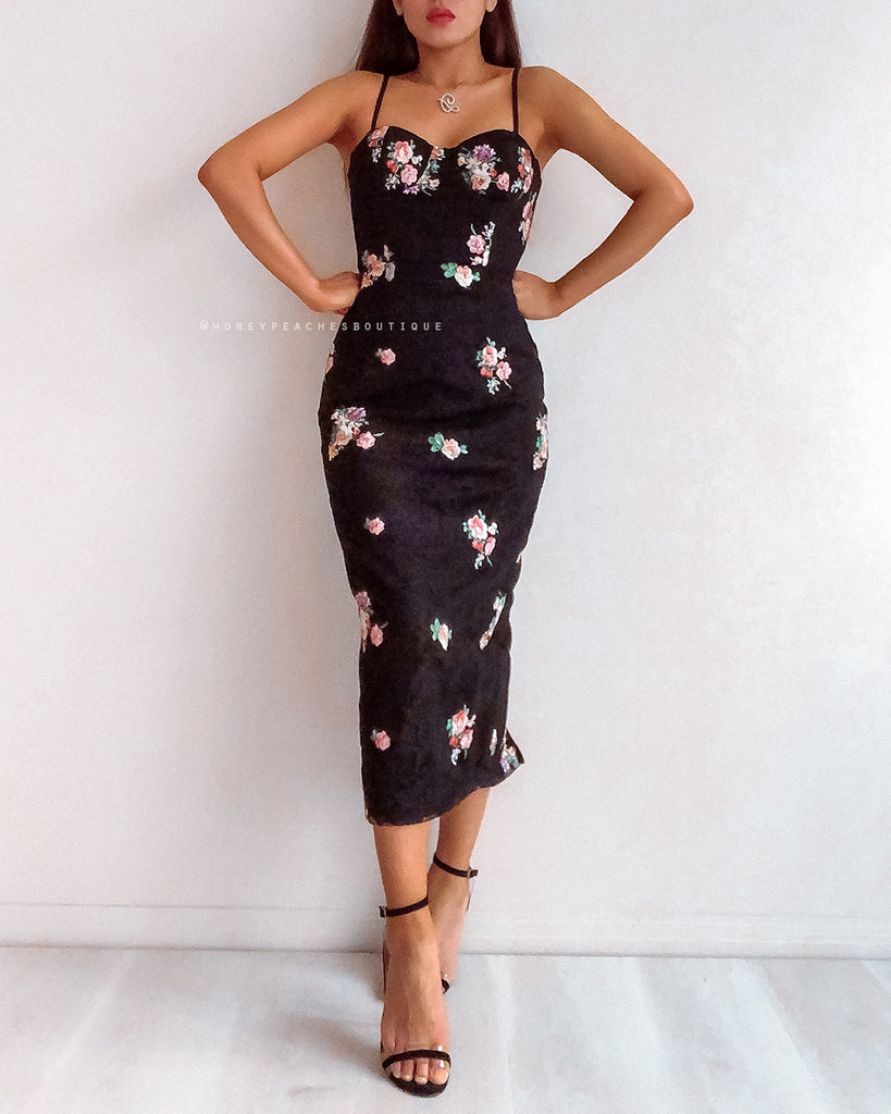 Ivana Midi Dress - Black Floral