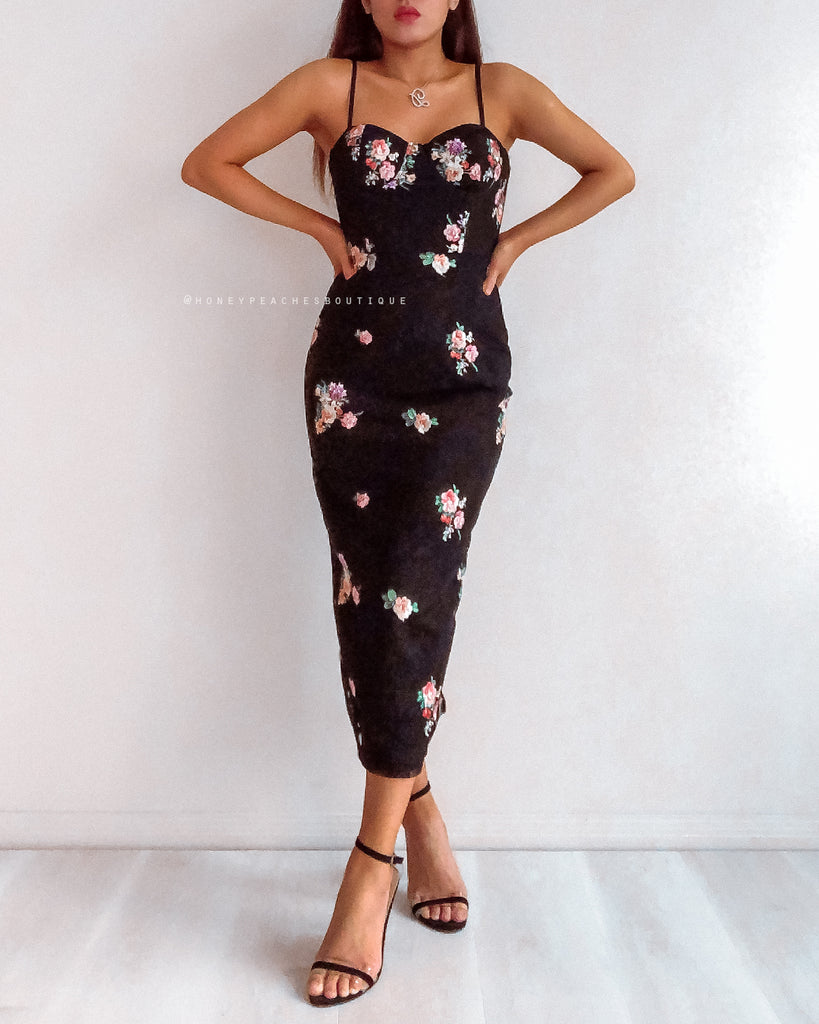 Ivana Midi Dress - Black Floral