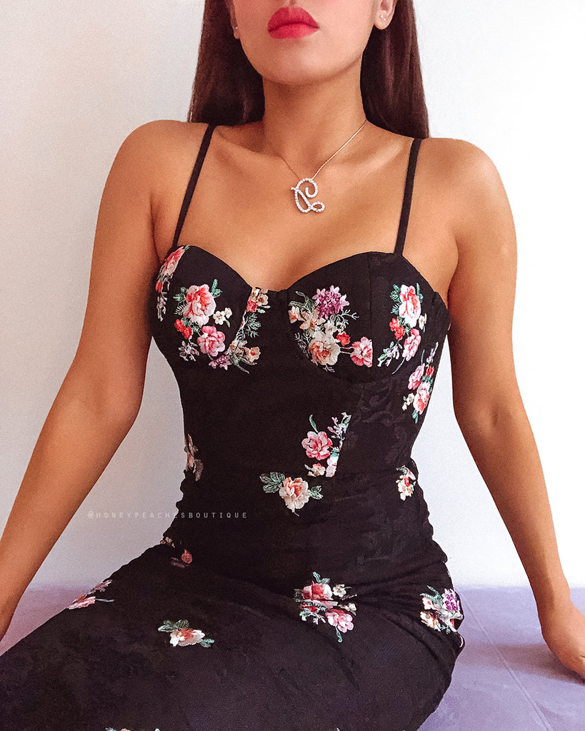 Ivana Midi Dress - Black Floral