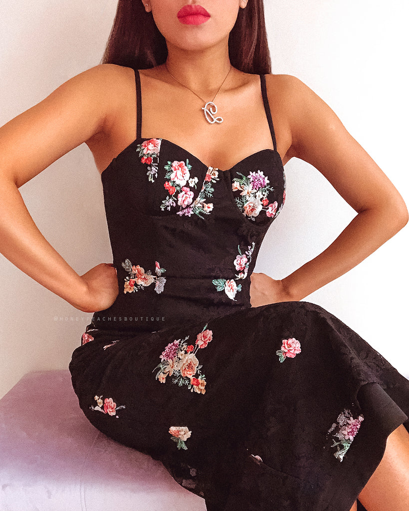 Ivana Midi Dress - Black Floral