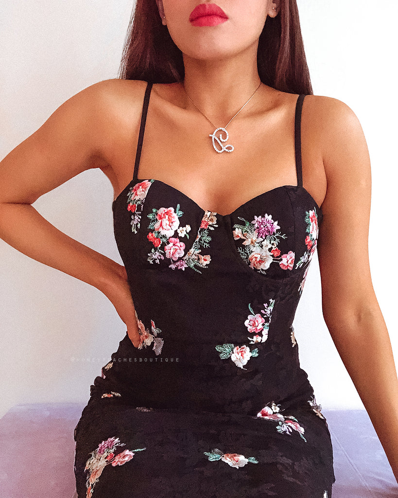 Ivana Midi Dress - Black Floral
