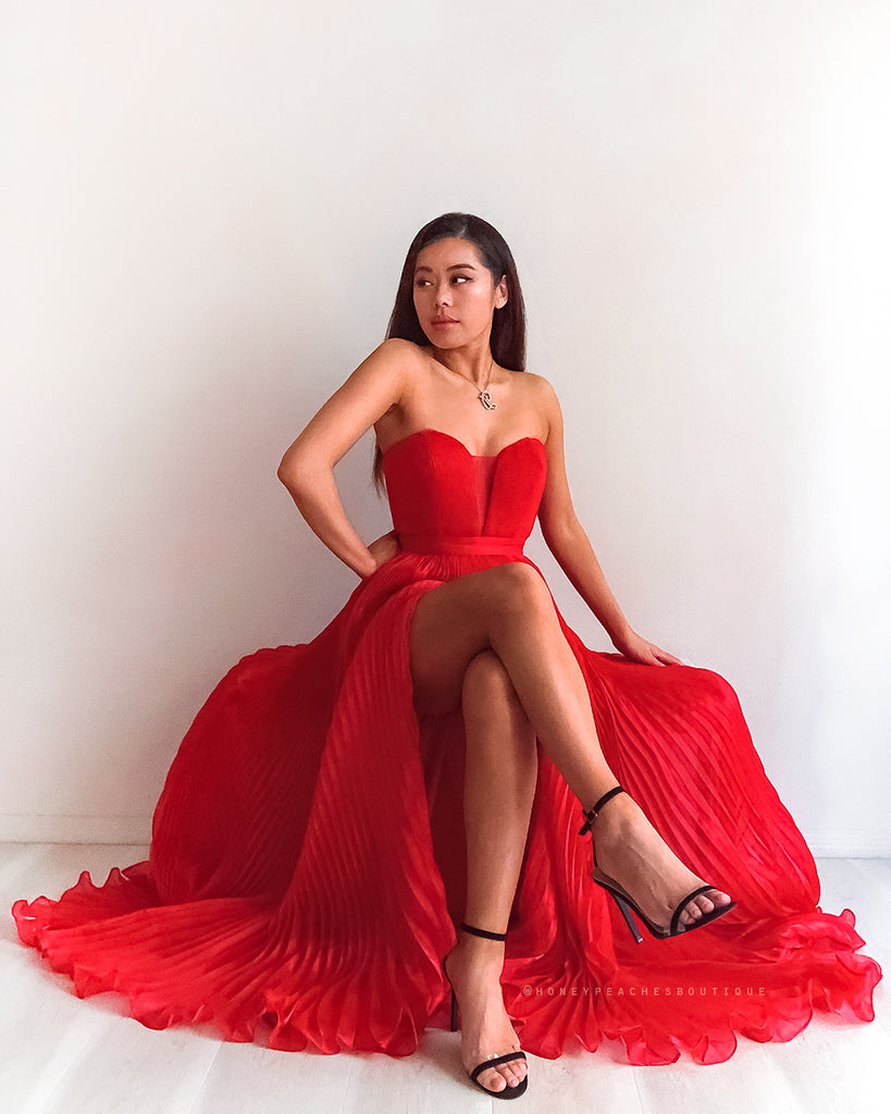 Maya Pleated Gown by Jadore - Red