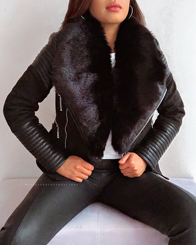 Bessy Fur Biker Jacket - Beige