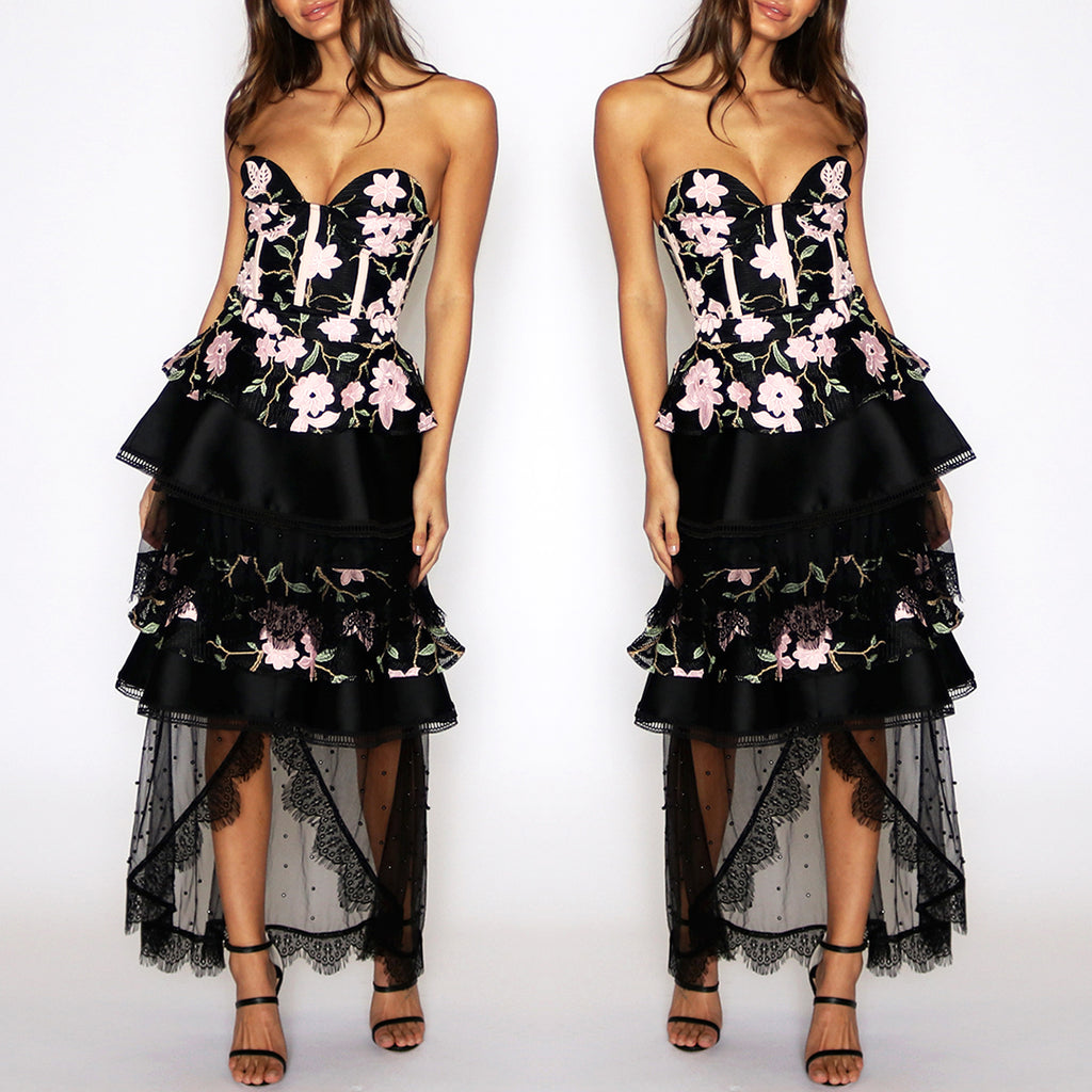 Miranda Frill Layered Skirt - Black Floral