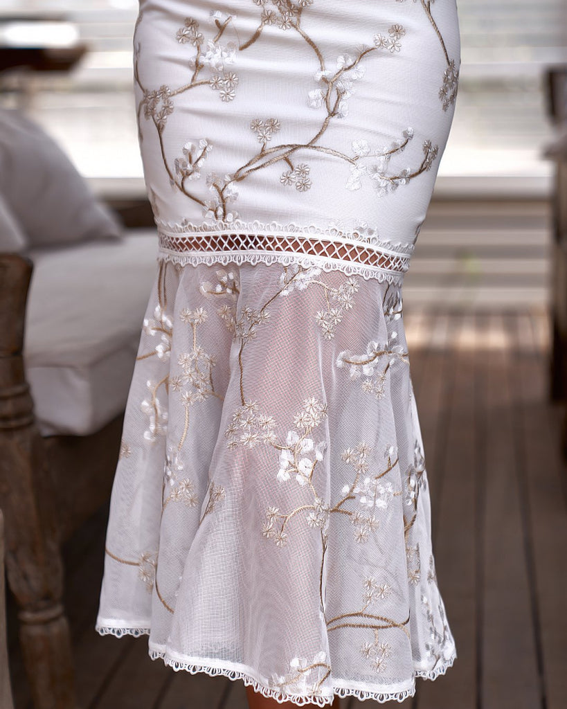 Ciara Dress - White Floral Embroidery