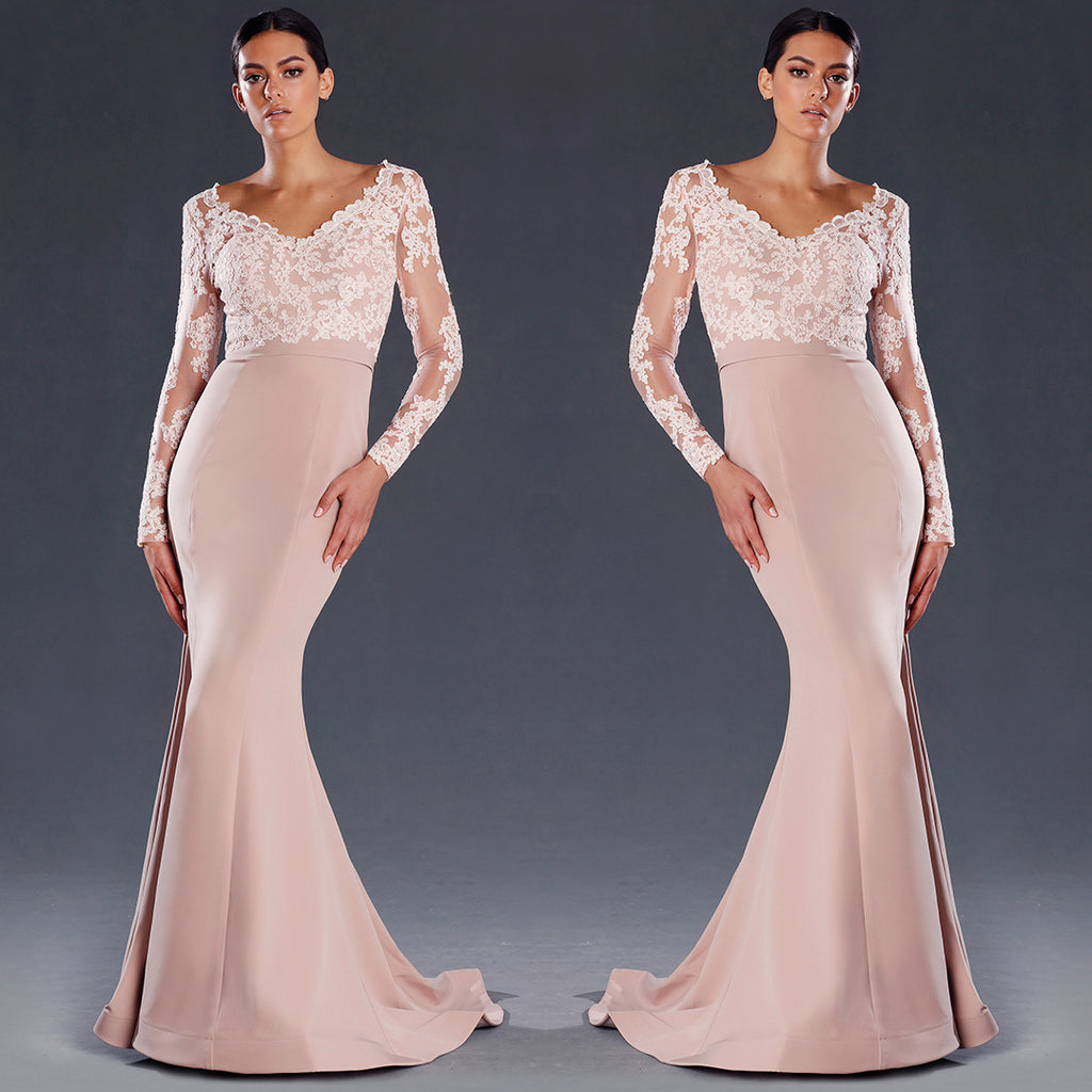 Francesca Lace Gown by Jadore - Latte