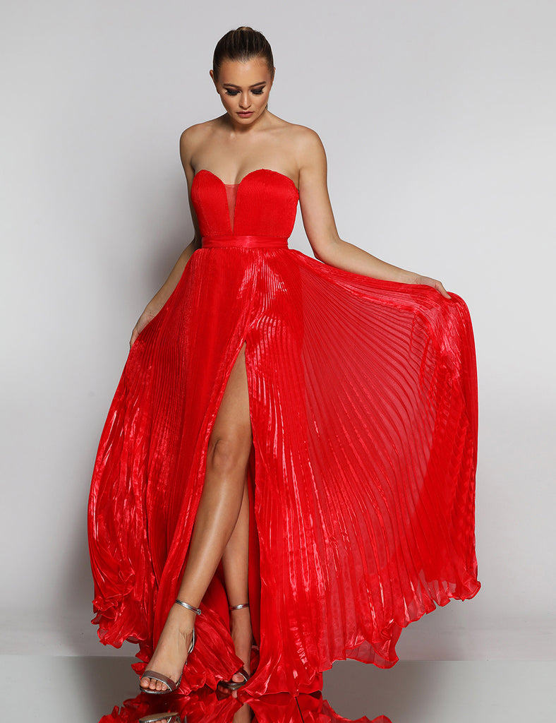 Maya Pleated Gown by Jadore - Red