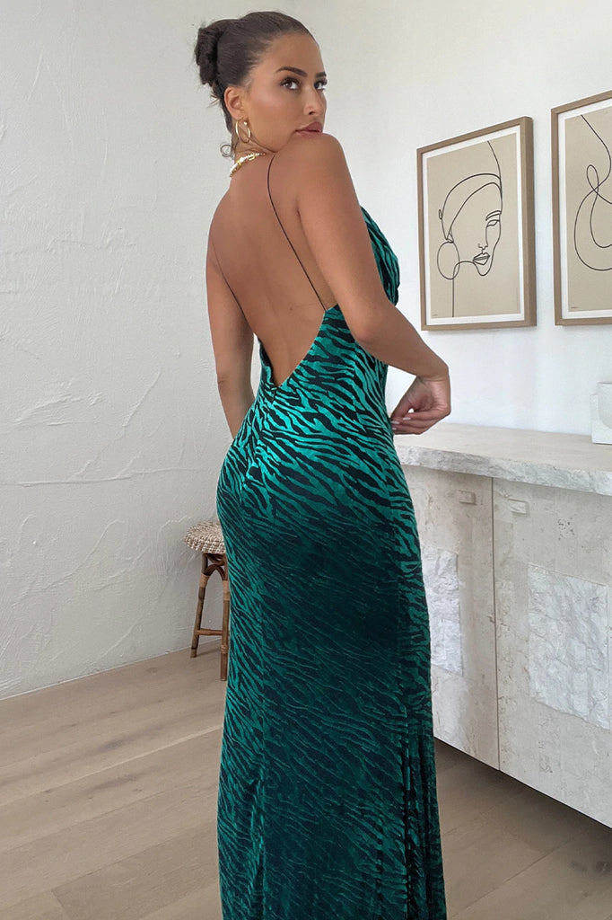 Lionell Maxi Dress - Emerald Zebra Print