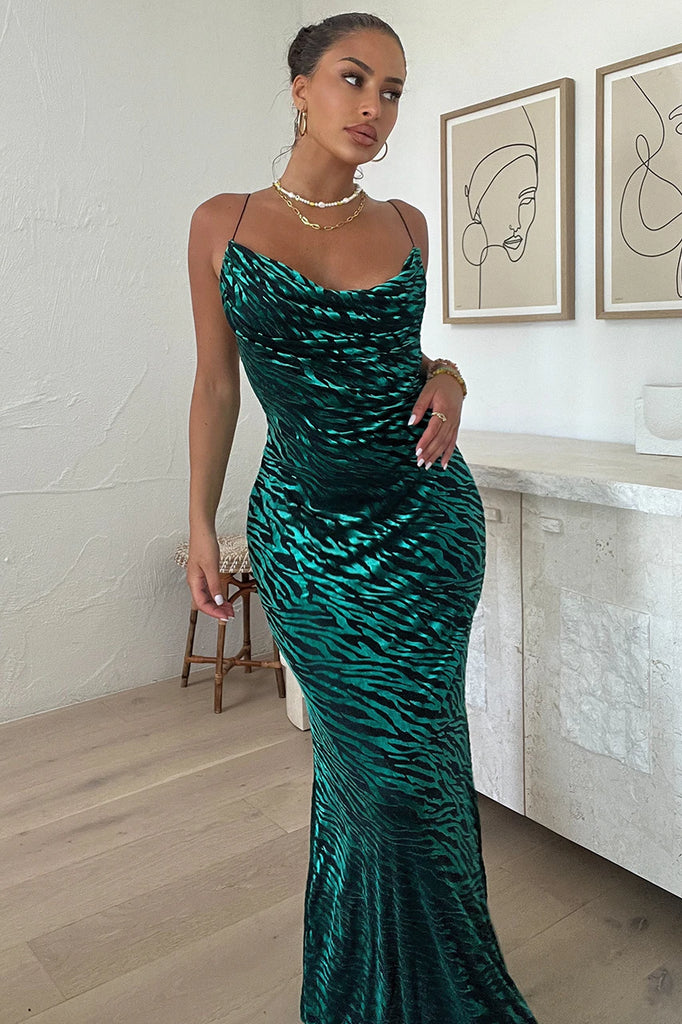 Lionell Maxi Dress - Emerald Zebra Print