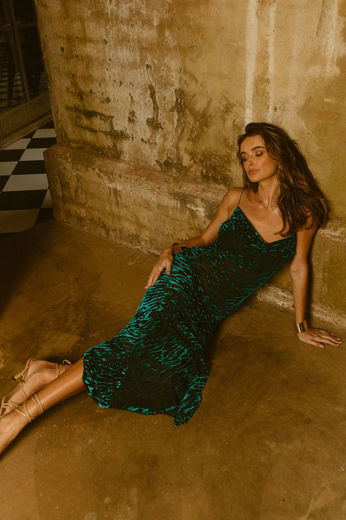 Lionell Maxi Dress - Emerald Zebra Print