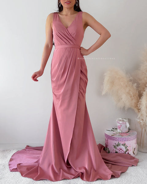 Giana Drape Gown by Jadore - Antique Pink