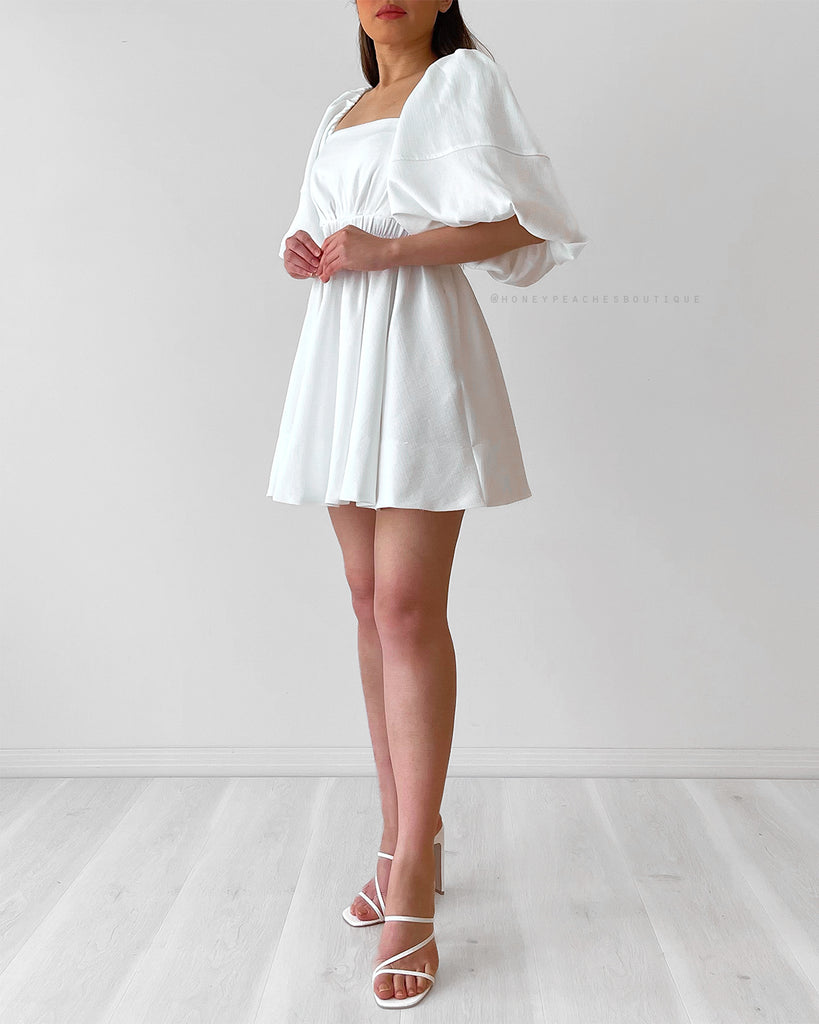 Eliana Puff Sleeve Mini Dress - White