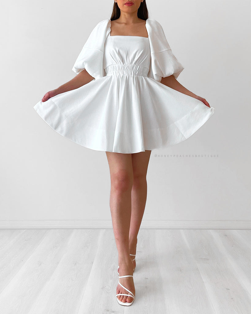 Eliana Puff Sleeve Mini Dress - White