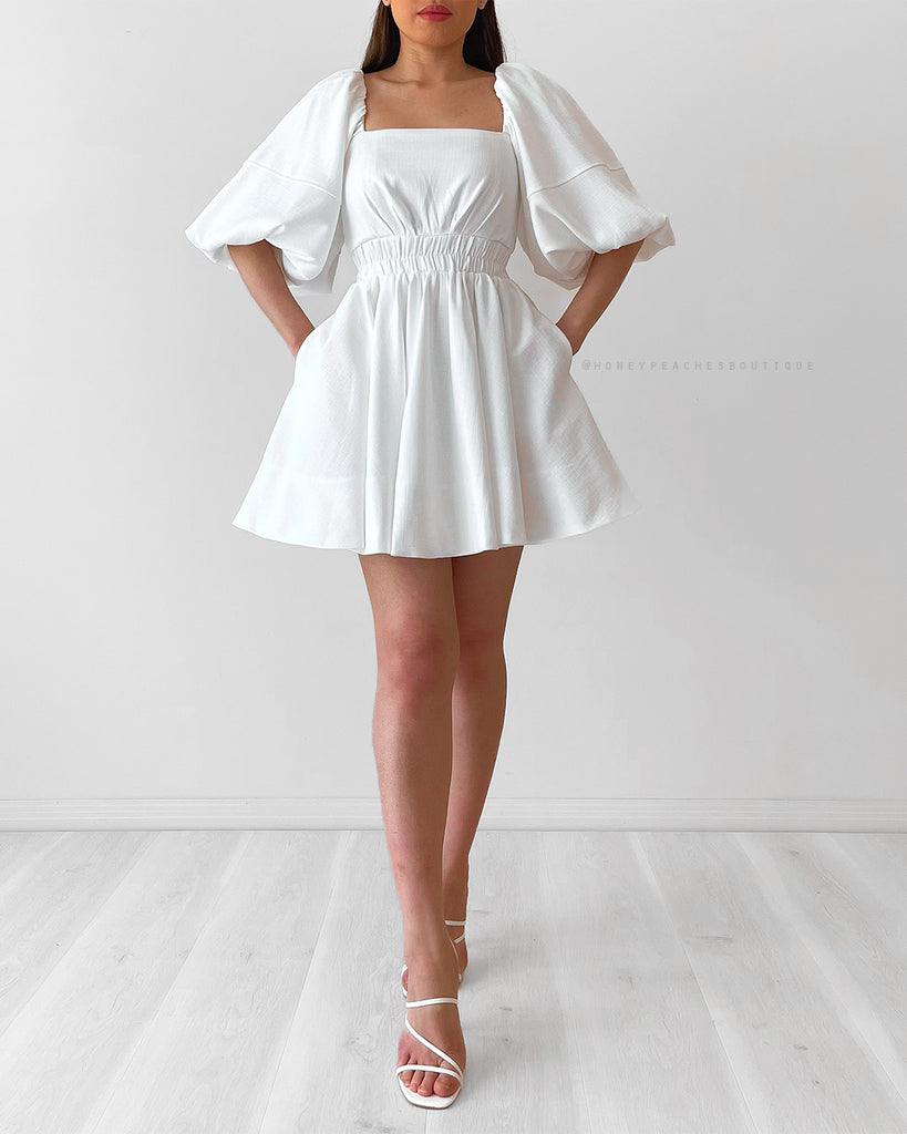 Eliana Puff Sleeve Mini Dress - White