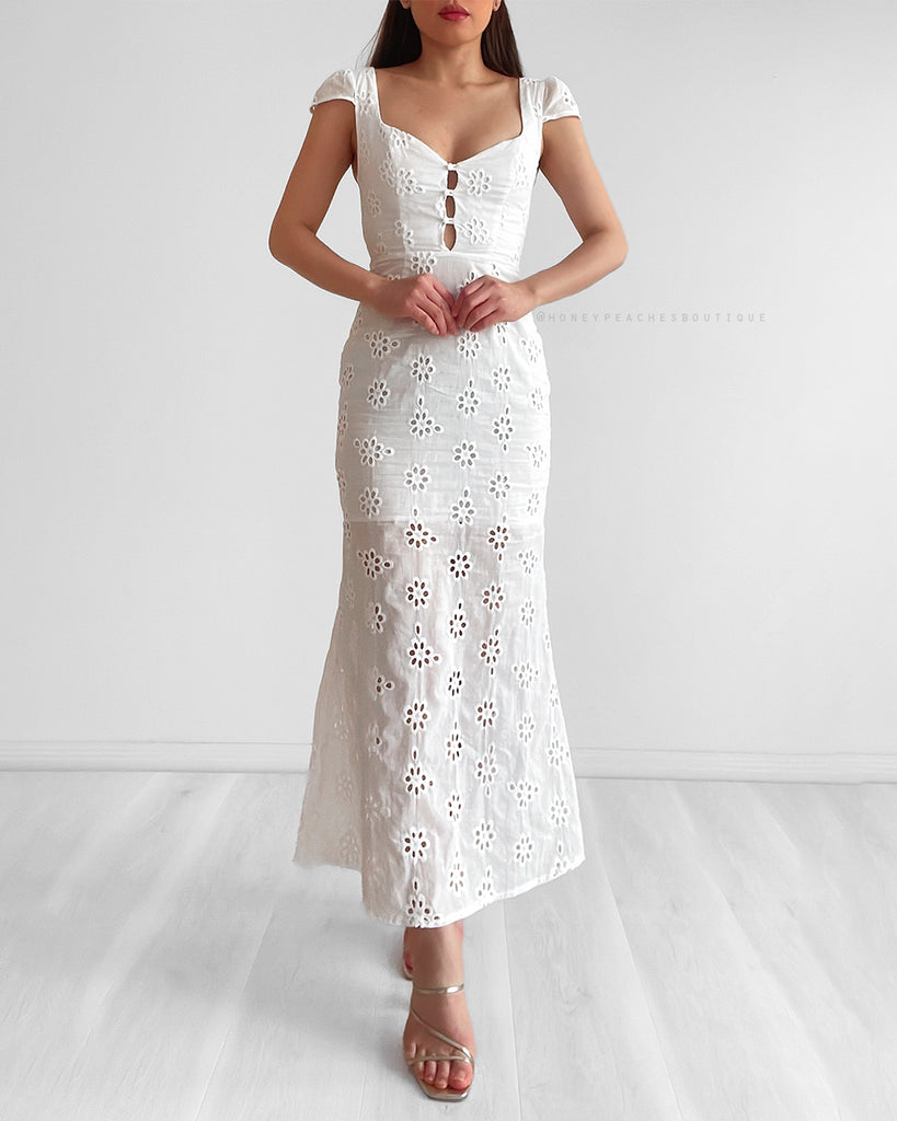 Daisy Eyelet Midi Dress - White