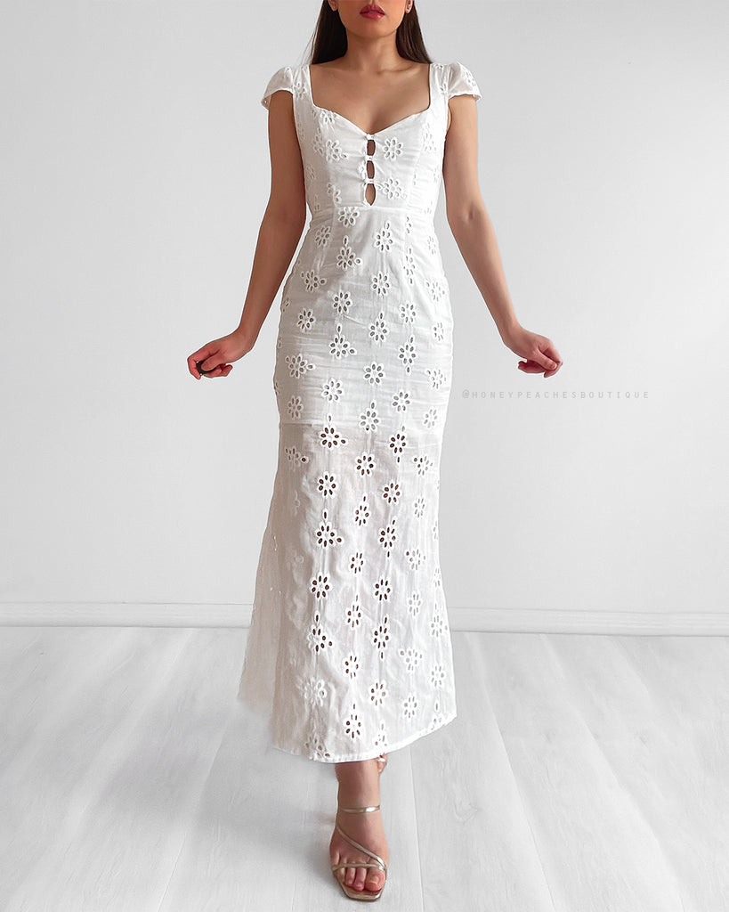 Daisy Eyelet Midi Dress - White