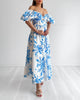 Kalina Puff Sleeve Midi Dress - White/Blue Floral