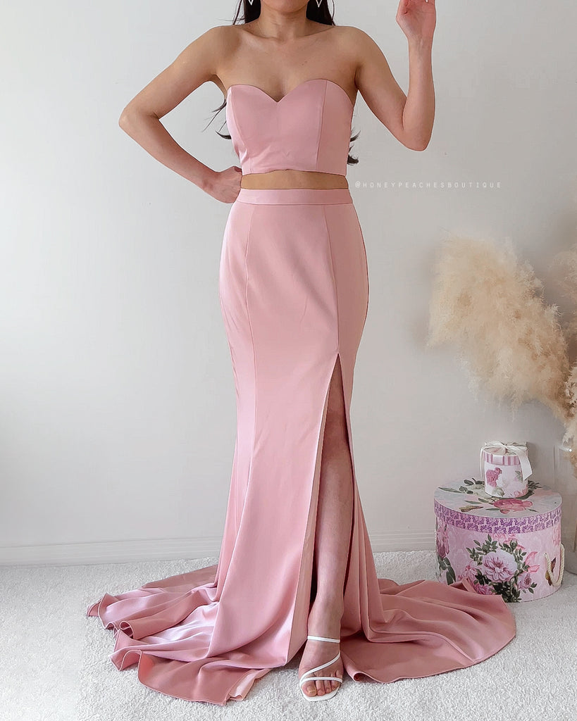 Iris Two Piece Dress Set by Jadore - Dusty Pink