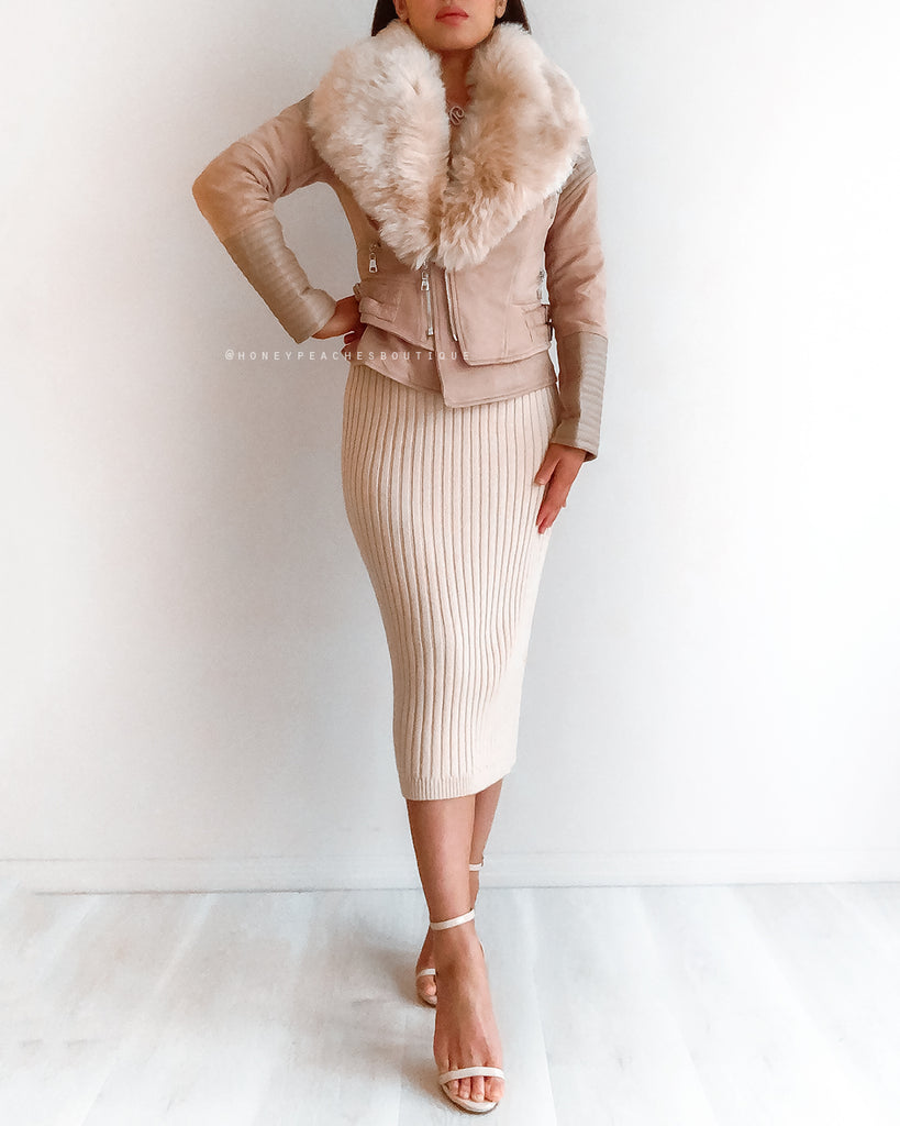 Bessy Fur Biker Jacket - Beige