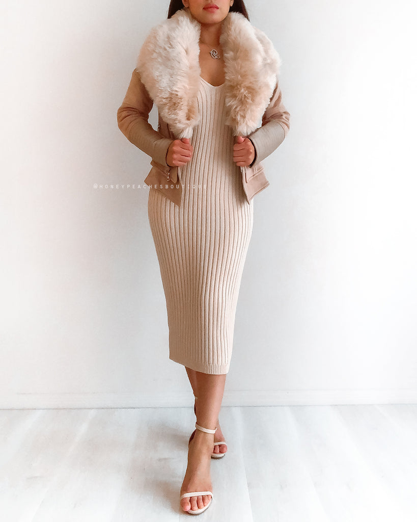 Bessy Fur Biker Jacket - Beige