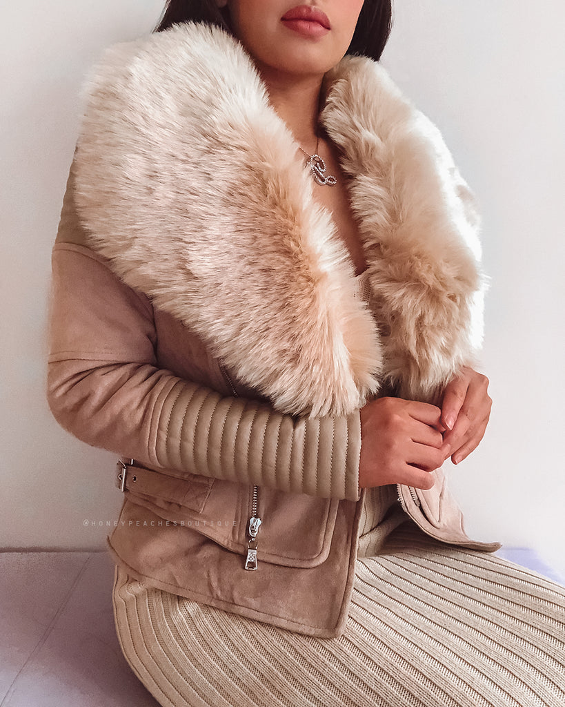 Bessy Fur Biker Jacket - Beige