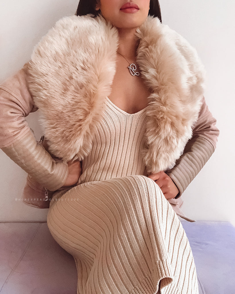 Bessy Fur Biker Jacket - Beige