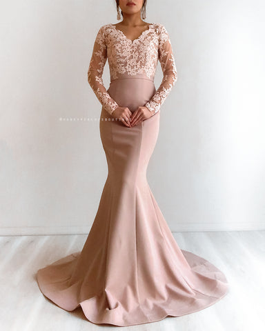 Ophelia Sequin Gown by Jadore - Ivory/Nude