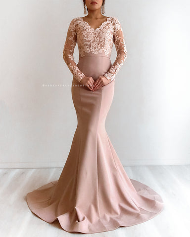 Nova Glitter Gown by Jadore - Crystal Dusty Pink