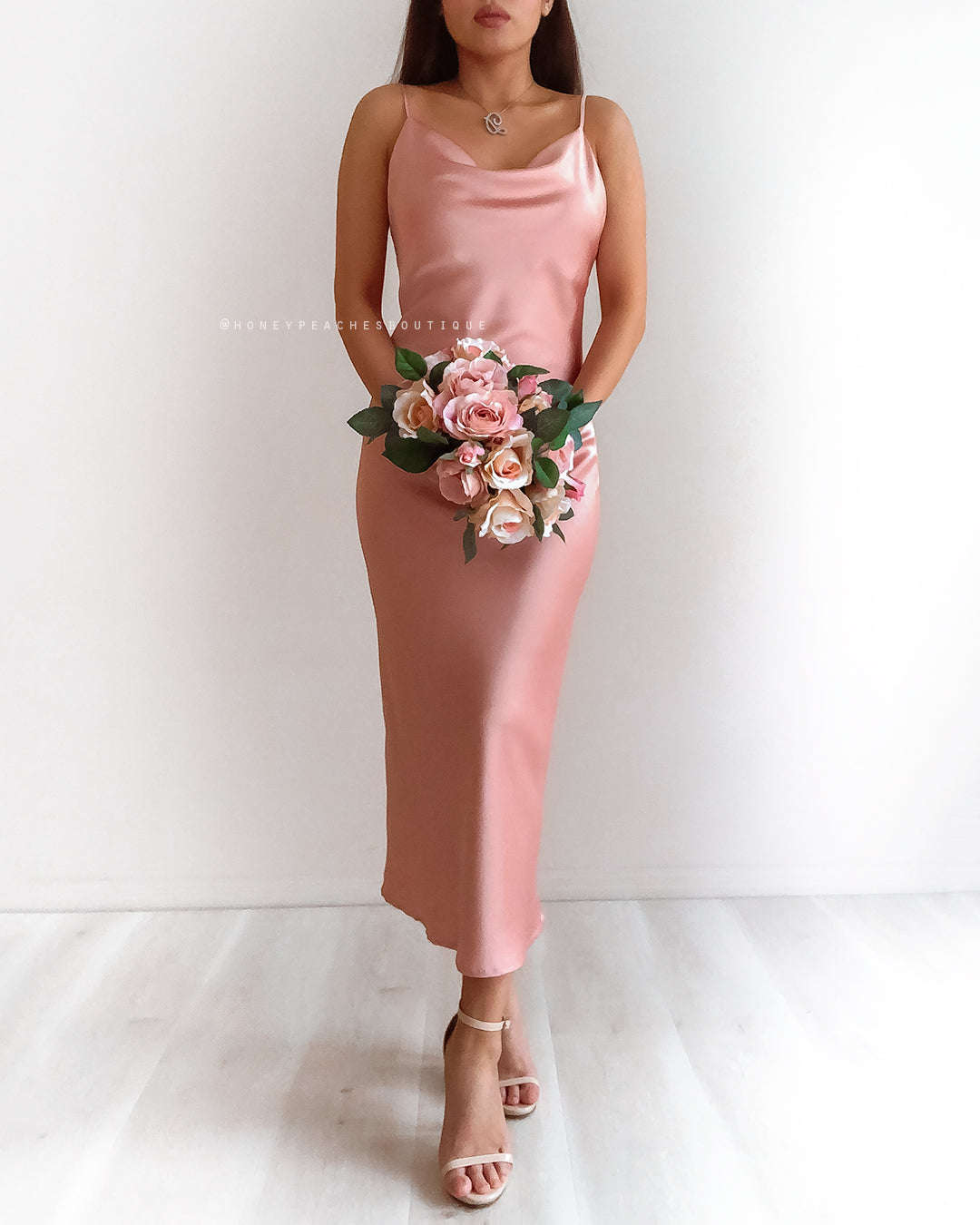 Isabella Midi Dress - Dusty Pink – Honey Peaches
