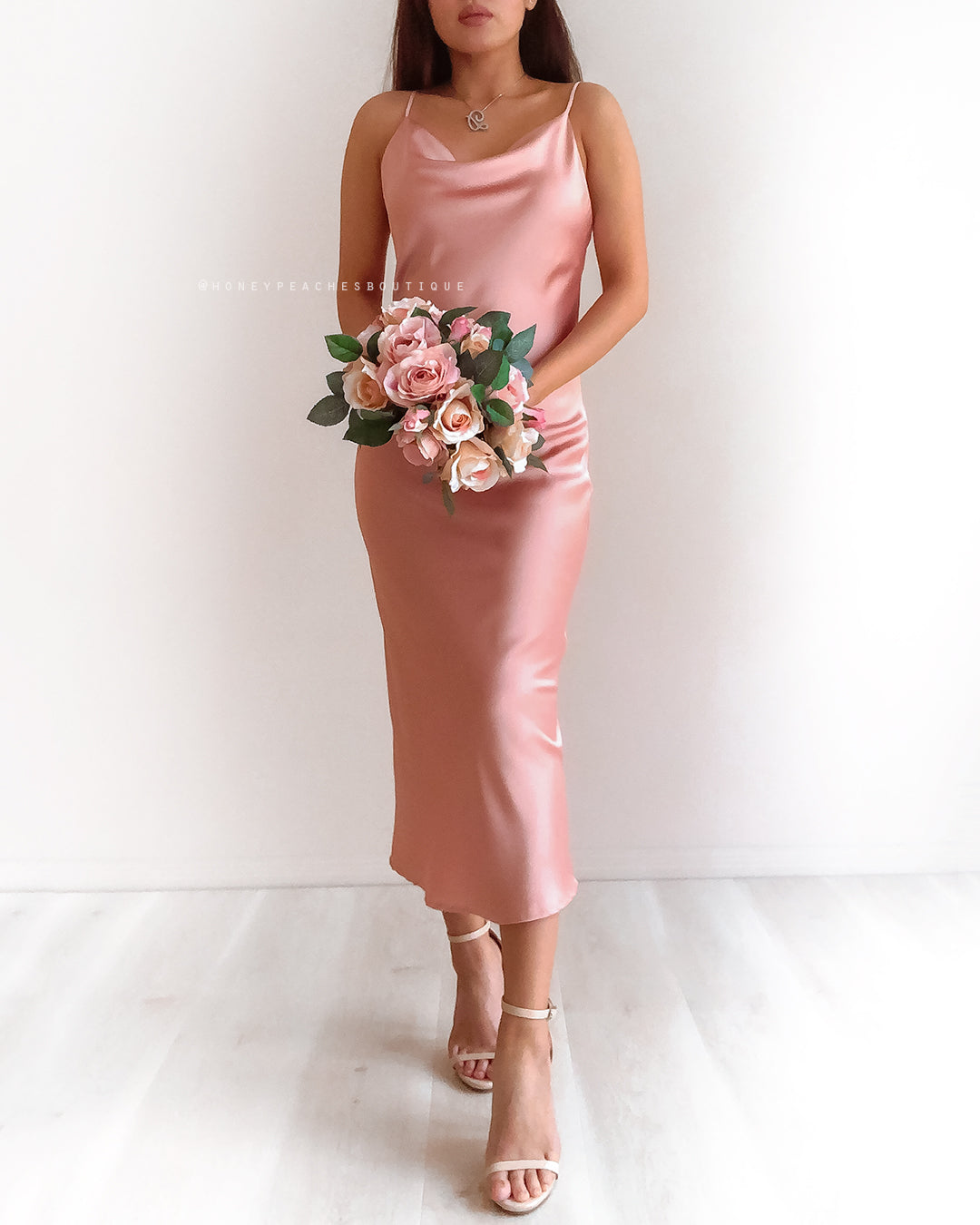 Isabella Midi Dress - Dusty Pink – Honey Peaches