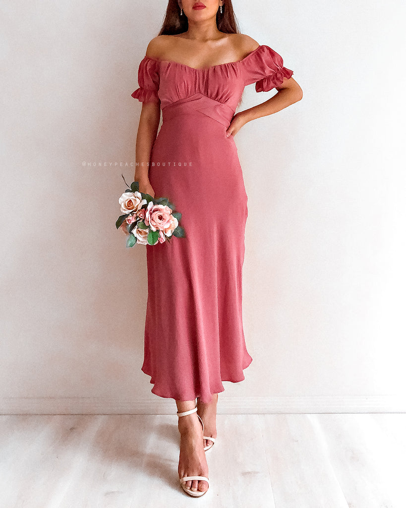 Dinah Midi Dress - Dark Rose