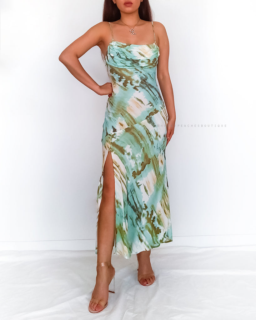 Sasha Midi Dress - Mint Multi Print