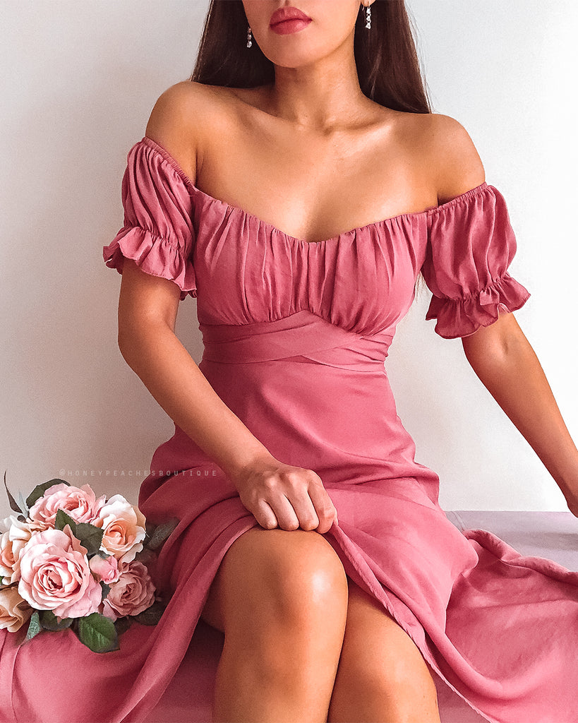 Dinah Midi Dress - Dark Rose