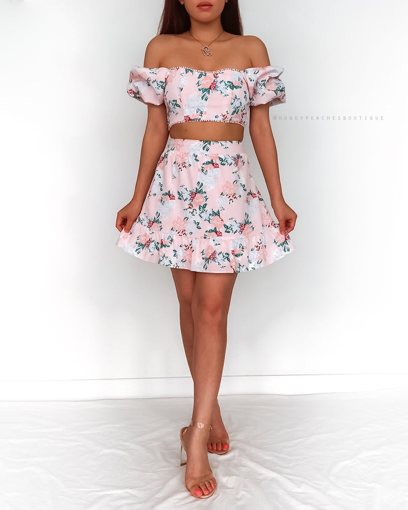 Ashleigh Two Piece Dress Set - Pink Floral